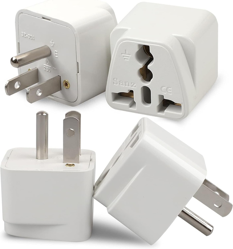 4 Pack Universal Adapter, Europe to US Plug Travel Adapters (White)
