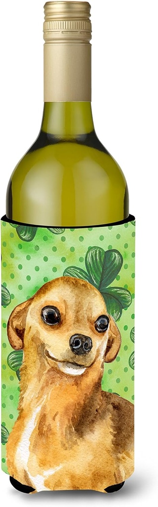 Caroline's Treasures BB9832LITERK Chihuahua St Patrick's Wine Bottle Hugger, Green Bottle Cooler Sleeve Hugger Machine Washable Collapsible Insulator Beverage Insulated Holder