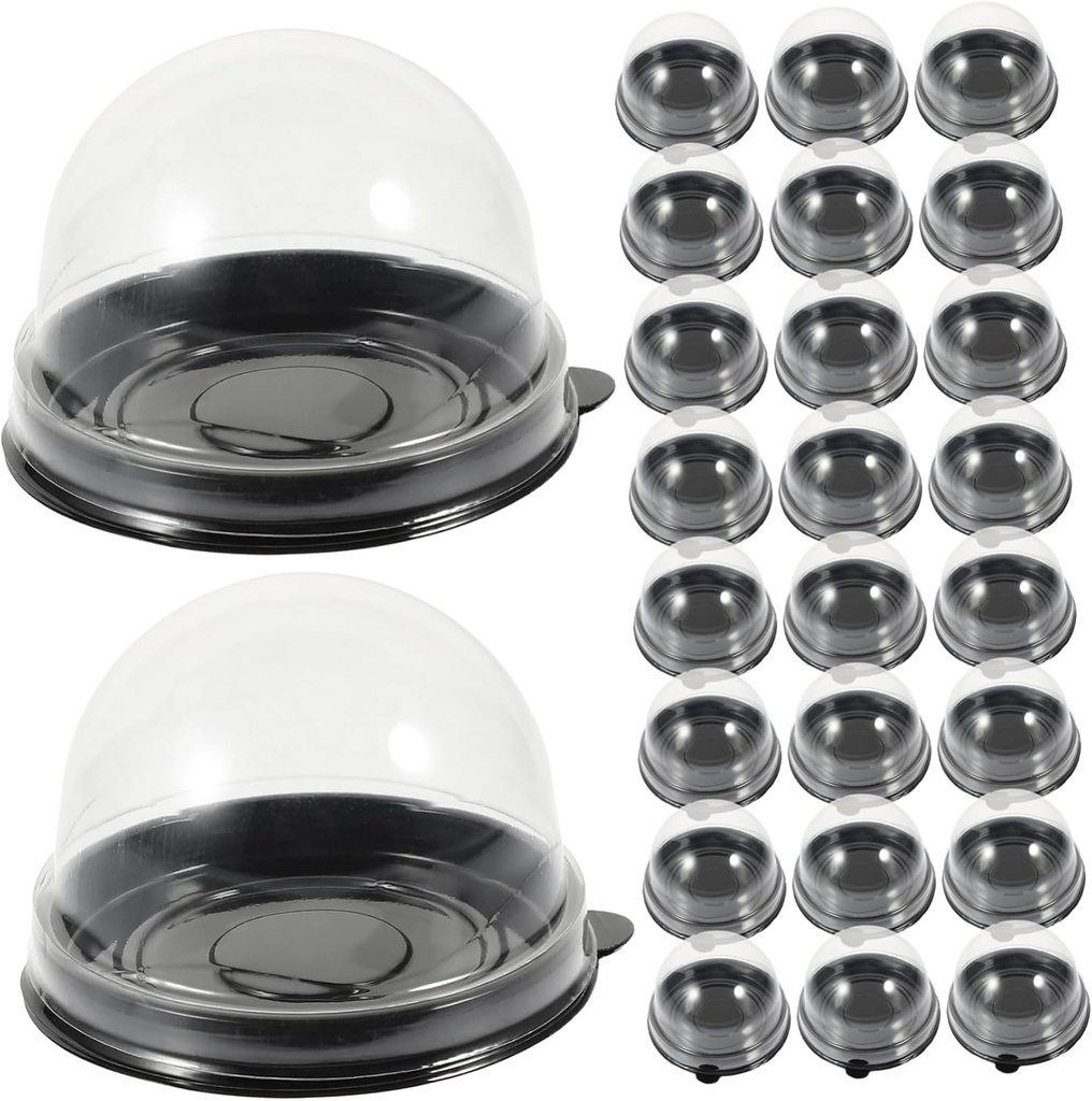Sosoport 50Pcs Transparent Dome Moon Cake Boxes Compact Abs Cake Packing Holders with Covers Easy Assembly Dessert Containers for Home Baking and Gift Packaging