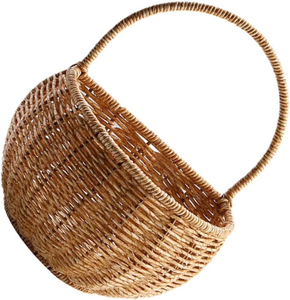 Unomor 1pc Wall-mounted Countryside Style Storage Basket Kitchen Sundries Organizer for Home Office Party and Garden Practical Rattan Design for Tidiness and Decoration