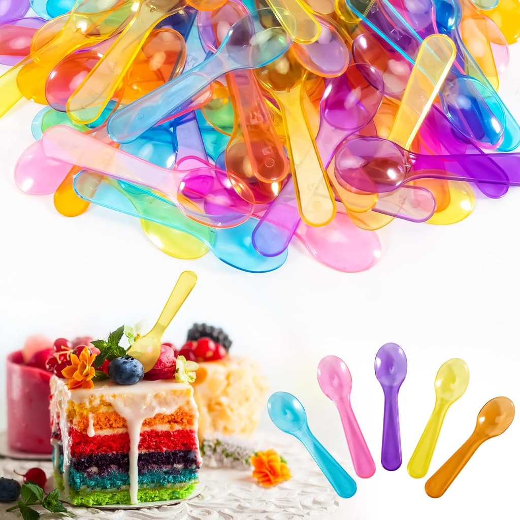 Mini Spoons - 100PCS Dessert Spoons Plastic Disposable Cutlery Small Plastic Spoons For Ice Cream Cake Jelly Pie Yogurt Dessert For Party Celebrations Multi-Color