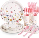 Wildflower Party Supplies Decorations 175PCS Floral Paper Plates and Napkins, Tea Party Plates and Cups Disposable Dinnerware Sets for Spring Butterfly Birthday Decorations, Serves 25