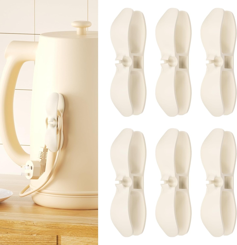 6PCS Cord Organizer for Appliances, Cord Wrappers for Kitchen Appliances Stick On, Cord Holder, Cord Winder for Air Fryer, Blender, Coffee Maker, Pressure Cooker, Toaster. (6PCS White)