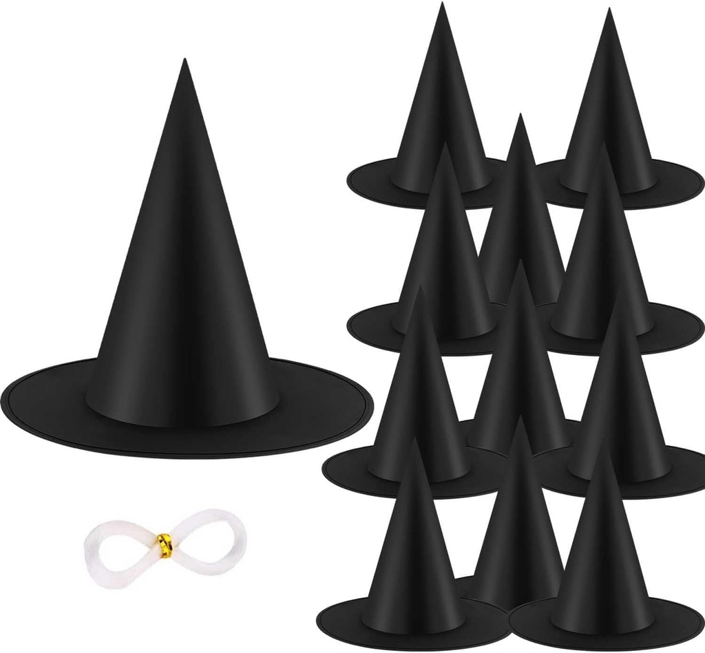 12PCS Halloween Witch Hats Witch Costume Accessory, Black Witch Hat for Halloween Party Decoration