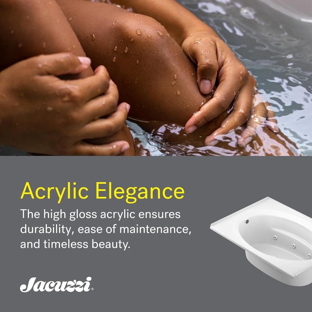 Jacuzzi SIGNATURE Acrylic Drop-In Bathtub, Heated Jet Massage Tub, Slip Resistant, Right Drain Placement, 72" (L) x 42" (W), Oval In Rectangle, Oyster