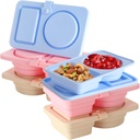 6 PCS Silicone Snack Containers with Lids, Double Compartment Snackle Box Containers, Reusable Snackle Box for Portion Control, Travel, Picnic