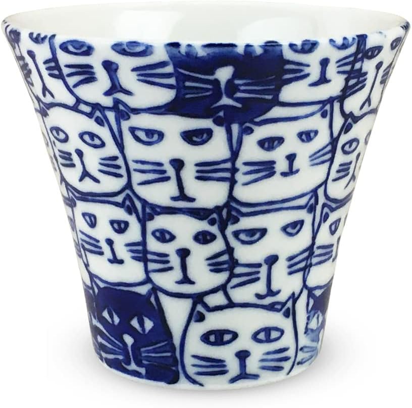 J-kitchens PNO606218 Hasami Ware Dinner Cup, Made in Japan, 4.6 fl oz (130 cc), Cats, Blue