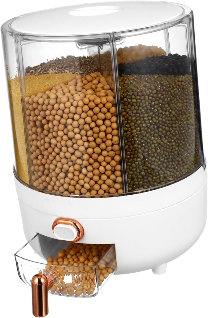 Rotating Rice Dispenser Compartments Airtight Food Storage Container for Grains Beans Cereal Capacity Moisture Freshness Preserving Design for Kitchen Use