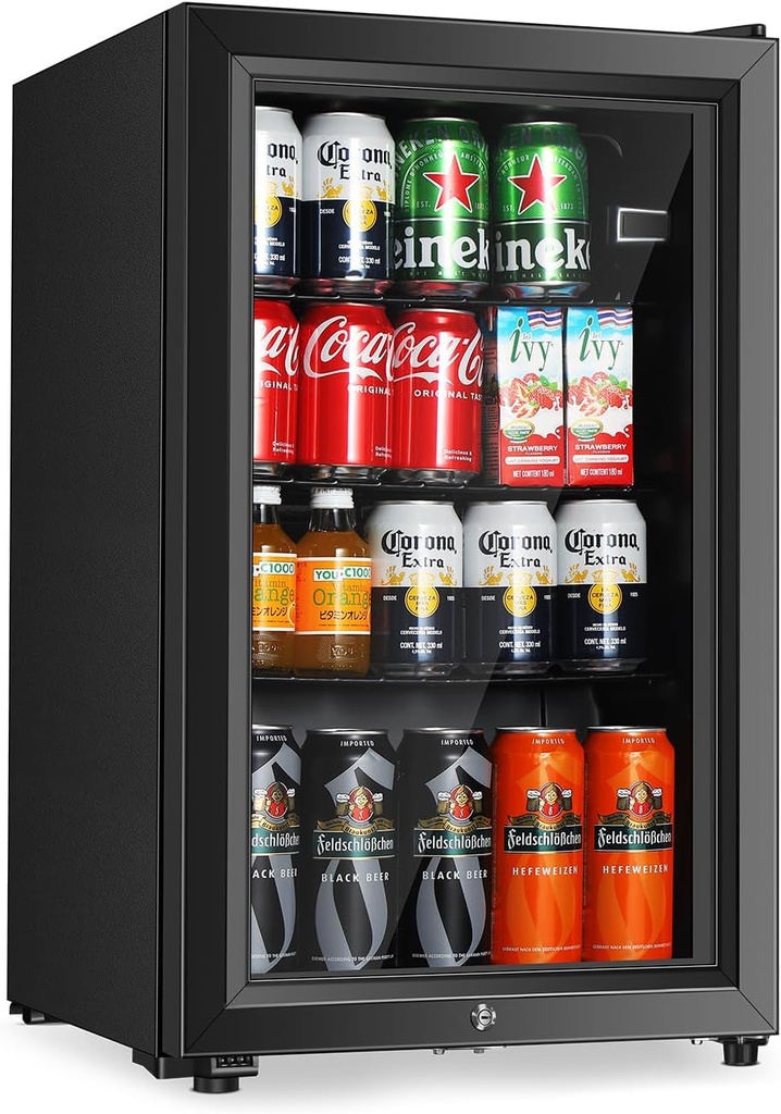 Beverage Refrigerator, 2.3 Cu.Ft, Mini Fridge with Glass Door for Soda Beer, Freestanding Beverage Cooler for Office, Bar, Adjustable Shelving&Adjustable Foot