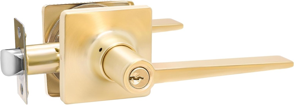 Karlstone 1 Pack Gold Door Handle Lock,Brushed Gold Door Knob Keyed Alike Entry Door Lever Interior Door Handle for Left or Right Handed Doors…