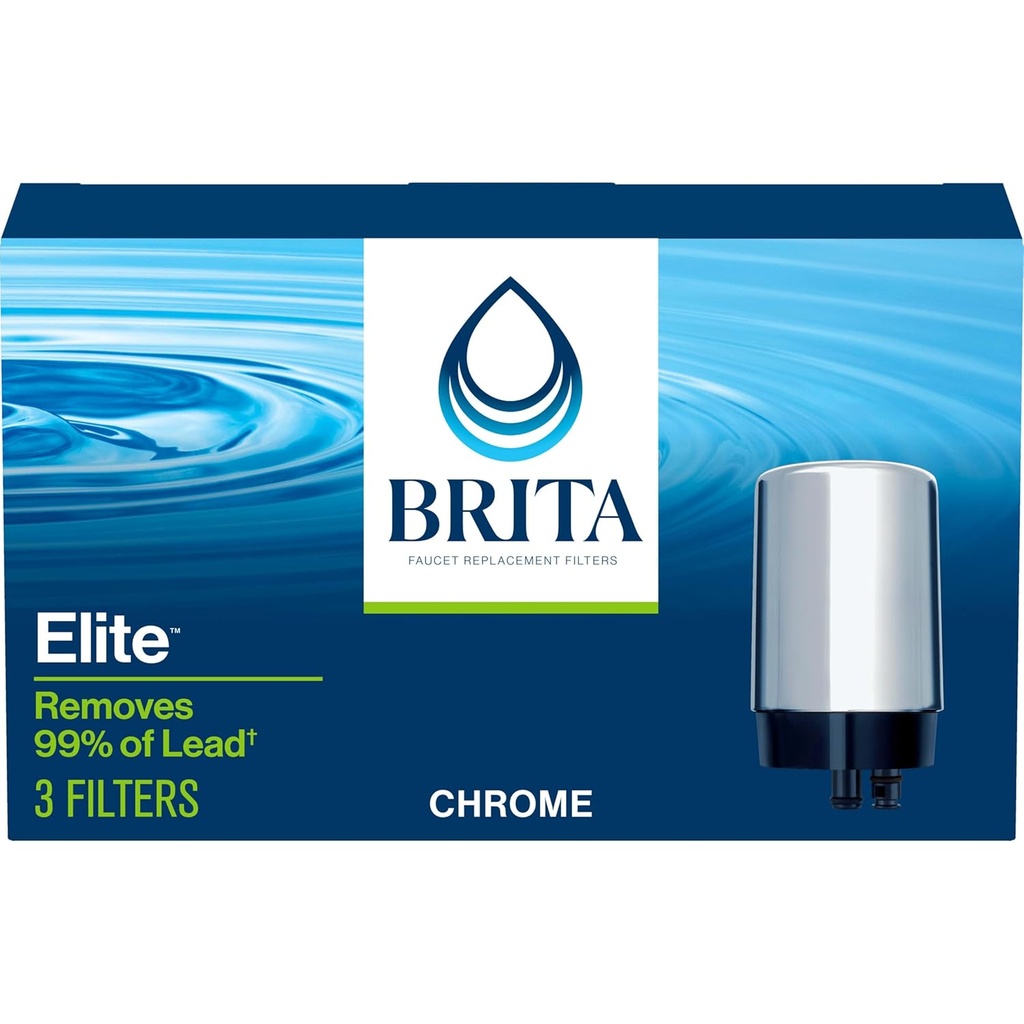 Brita Replacement Water Filter for Faucet Mount, Removes 99% of Lead, Sink Filtration System, Chrome, 3 Count
