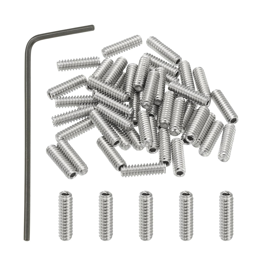 PATIKIL #4-40x3/8 Internal Hex Socket Set Grub Screws, 50 Pcs 304 Stainless Steel Cup Point Set Screw with Hex Key Wrench for Door Handles Bathroom Fixtures