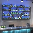 Modern Wine Rack Wall Mounted With LED Light With Glass Holder,Metal Floating Wall Shelves,Hanging Wine Shelf,Bar Liquor Shelf,Iron Wine Storage Racks For Kitchen Home Decor Wine Cellar(Black,2