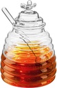Hedume Honey Jar with Dipper and Lid, Honey Bee Pot, 17oz Glass Beehive Honey Pot for Home Kitchen