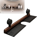 Walnut Suction Cup Bathroom Shelf, Suction Cup Bathroom Sink Shelf Over Faucet, Suctions Organizer Rack for Bathrooms Faucet, Removable Sink Faucets Organizers (Black, 15.8 in)