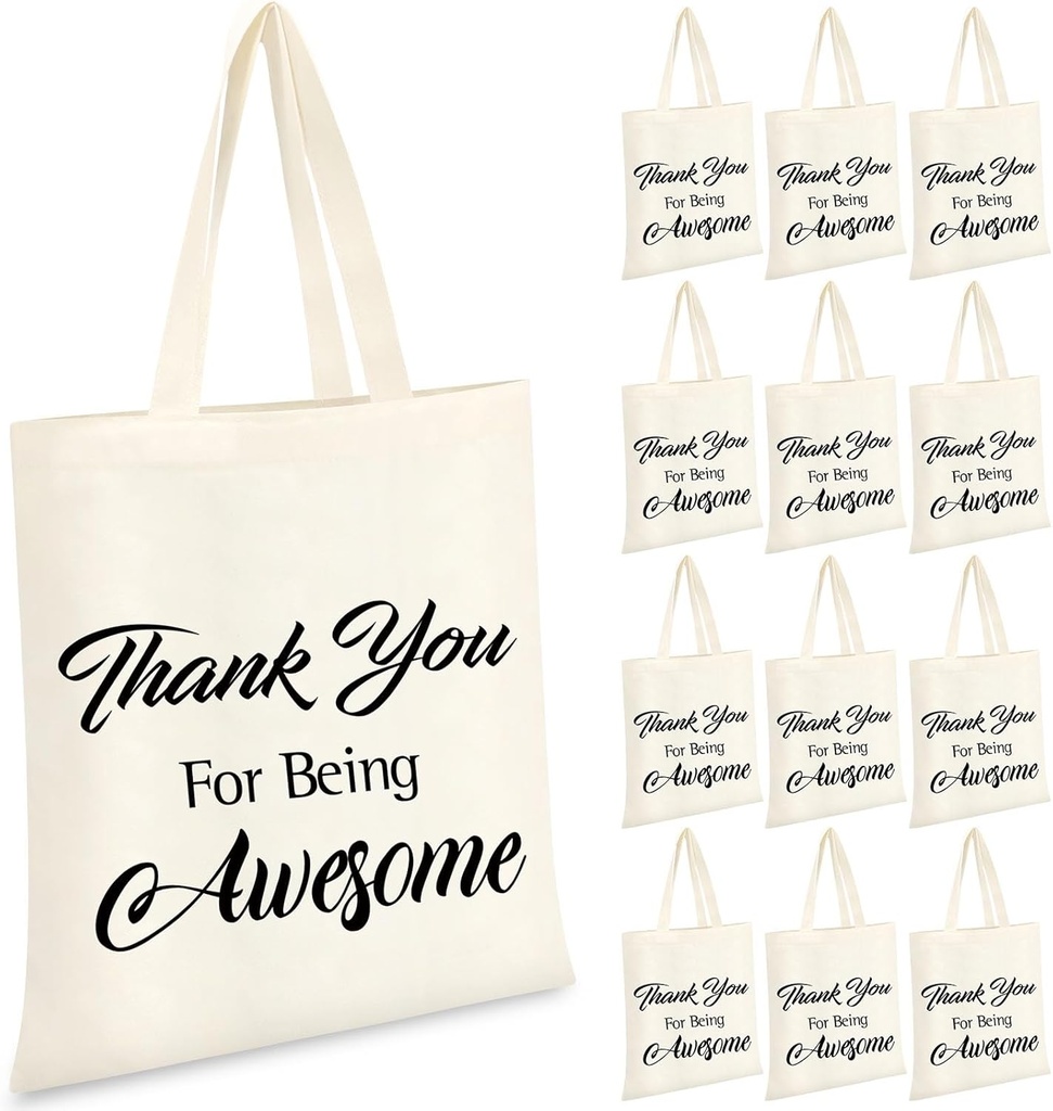 Sweetude 12 Pcs Thank You Tote Bags Bulk, Reusable Appreciation Gift Bags for Employees, Coworkers, Volunteers