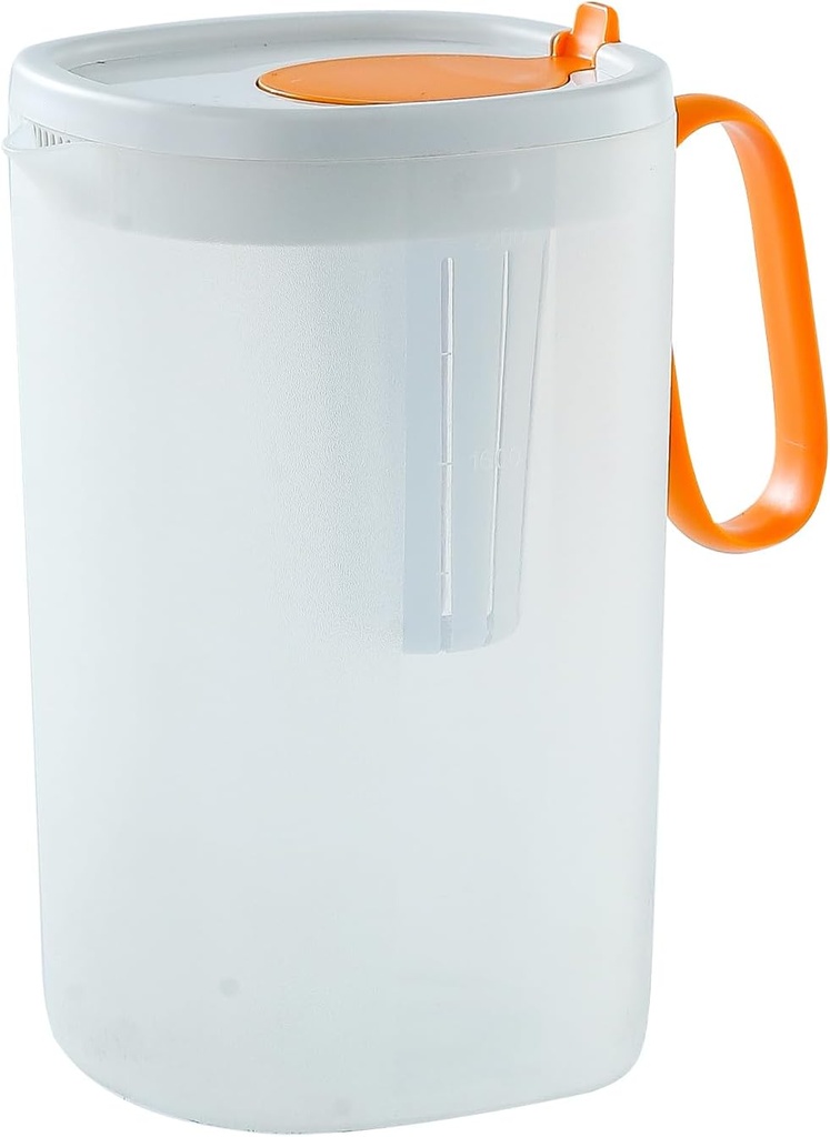 74 oz Plastic Water Pitcher with Removable Lid and Fruit Infuser, 2.2 Liter Shatterproof Water Jug for Hot/Cold Water, Flavor-Infused Beverage & Iced Tea (White)
