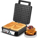 1200W Belgian Waffle Maker 4-Slice, Stainless Steel, 5 Browning Levels, Non-Stick Surfaces, Silver/Black, FOHERE - Perfect for Family Breakfasts (Black)