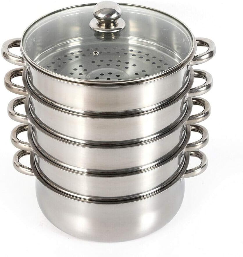 Steamer Pot Food-Grade Polished Stainless Steel Steamer Cooker Multi-functional 5-layer Fast Heating 26cm/28cm/30cm (30cm)
