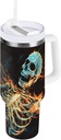 40 oz Tumbler With Handle and Straw Lid, Stainless Steel Vacuum Insulated Tumbler for Water, Iced Tea or Coffee, Easy to Clean (Fire Skull)