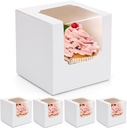 Mistari 50 Pack Individual Cupcake Containers Translucent Paper Cupcake Boxes Disposable Cupcake Holders Cupcake Carrier (White)