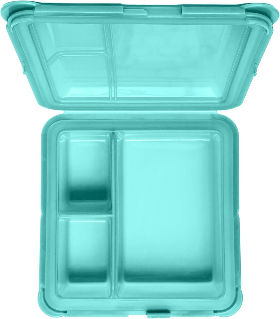 Big Bee, Little Bee - SoftShell Luncher Reusable Silicone Food Storage Container with Connected Clamshell Lid, Bento Style, Easy to Clean, Snaps Closed, Microwave, Freezer & Dishwasher Safe (Aqua)
