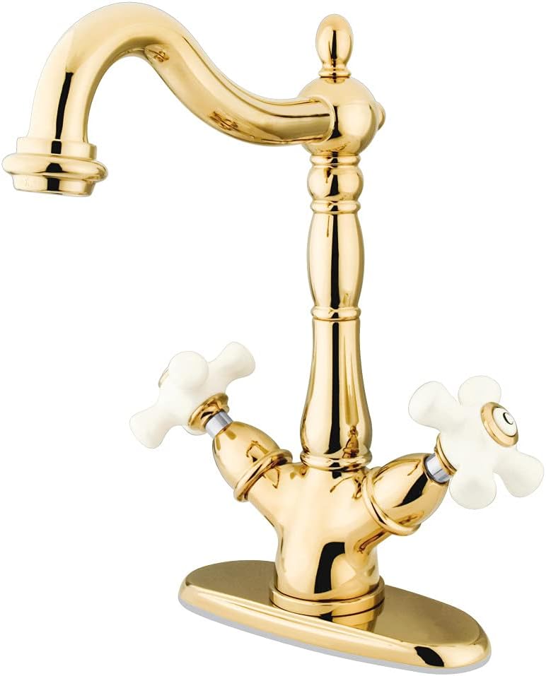 Kingston Brass KS1492PX Heritage Vessel Sink Faucet without Pop-Up Rod, Polished Brass