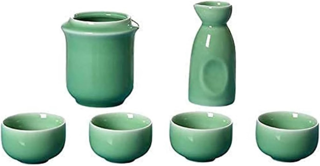 6 Piece Sake Set, Traditional Japanese Ceramic Sake Cups Set with Warming Pot, Elegant Design Best Gift for Family and Friends