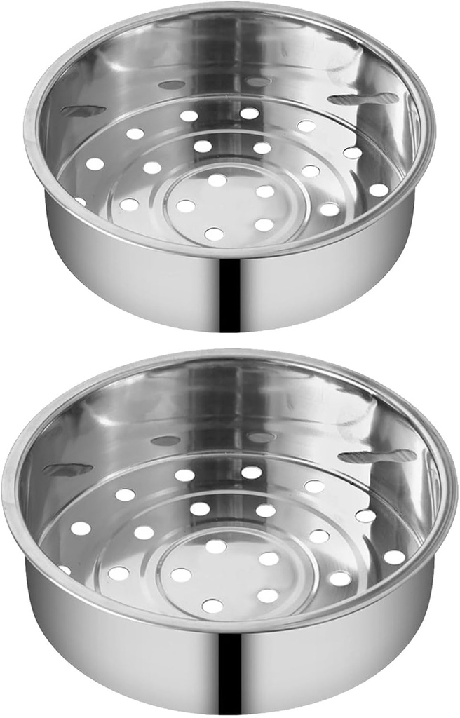 2Pcs Stainless Steel Metal Basket Round Steam Holder Tray Rack Stand Food Grade Steamer Steam Basket for Rice Cooker Warmer Kitchen Cookware for Vegetable, Fish, Meat (2 Sizes)