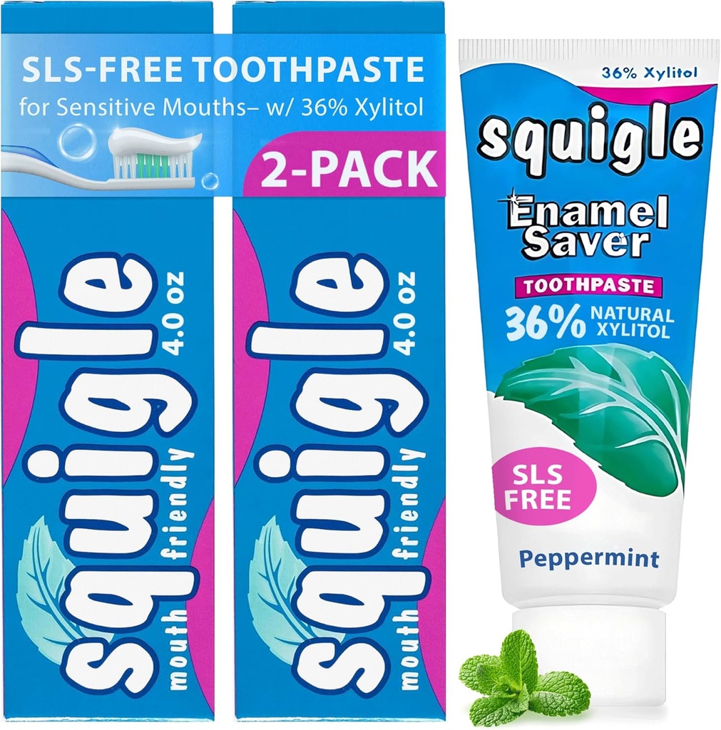 Squigle Enamel Saver Toothpaste (Canker Sore Prevention & Treatment) Prevents Cavities, Perioral Dermatitis, Bad Breath, Chapped Lips - 2 Pack