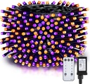 66FT Purple & Orange Halloween Lights Outdoor, 200 LED Halloween String Lights with 8 Modes, Plug in Orange Purple Hanging Twinkle Waterproof Light for Party Garden Bedroom Decorations
