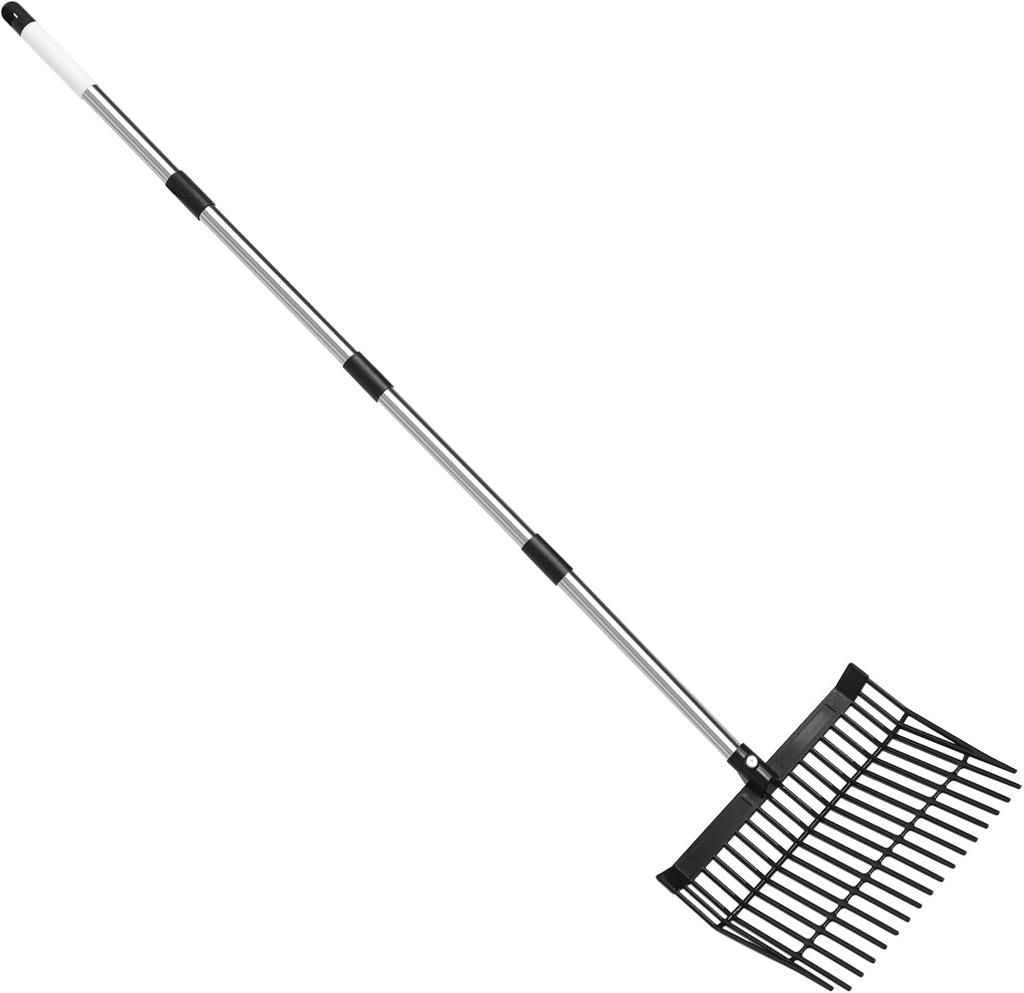 Manure Fork, Manure Fork Replacement Head – Heavy Plastic Horse Manure Fork with 69 Inch Spliced Extension Rod, Long Handle Fork for Hay, Compost, Barn, Horse Stable & Gardening（Black）