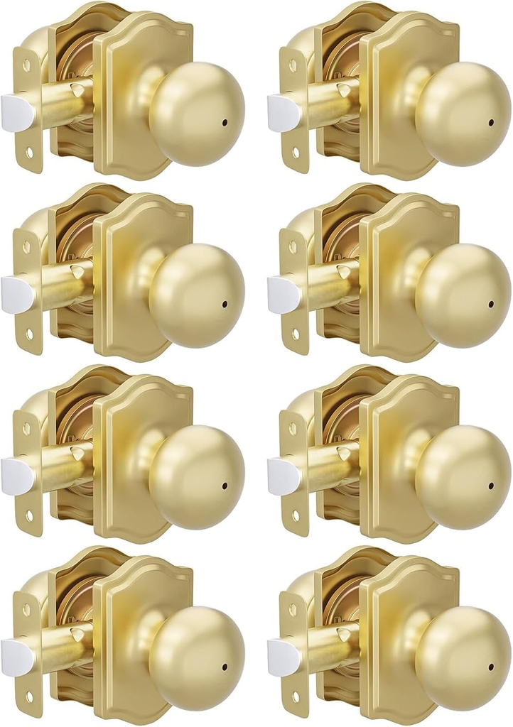 goldenwarm 8 Pack Brushed Gold Privacy Door Knobs Interior for Bedroom & Bathroom, Classic Gold Interior Door Knobs