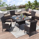 ALAULM 5 Piece Patio Dining Set All-Weather Wicker Outdoor Furniture Set w/Tempered Glass Tabletop, Removable Cushions and Umbrella Hole for Patio, Backyard, Garden, Poolside（Brown）