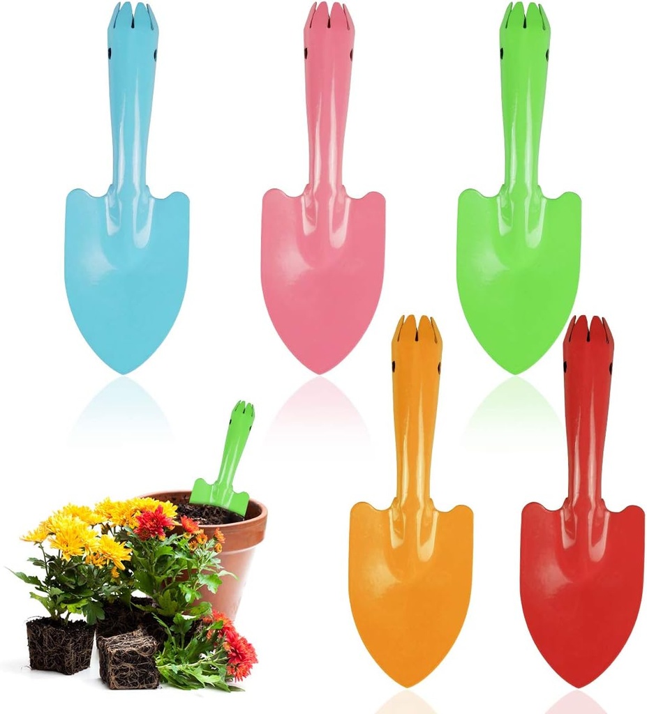 Mini Colorful Trowel Metal Garden Hand Shovels, 5 pcs Garden Tools for Kids Teens Adults Soil Planting Sand Box
