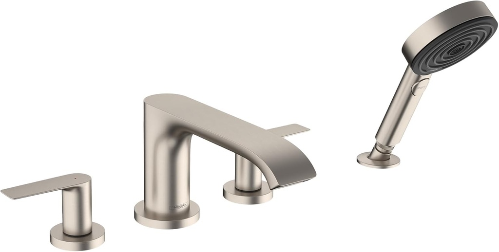 hansgrohe Vivenis Modern 2-Handle 10-inch Wide Roman Tub Filler Bathtub Faucet and Shower Set in Brushed Nickel, 75443821