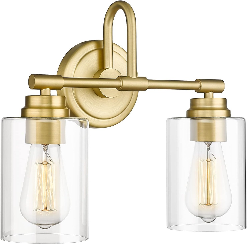 Brushed Gold Bathroom Light Fixtures, 2-Light Modern Bathroom Vanity Light Over Mirror with Clear Glass Shade, KW-7306-2