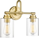 Brushed Gold Bathroom Light Fixtures, 2-Light Modern Bathroom Vanity Light Over Mirror with Clear Glass Shade, KW-7306-2