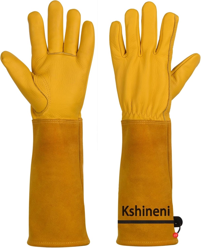 Garden Gloves, Thorn Proof Rose Pruning Gardening Gloves for Men & Women, Long Leather Glove for Weeding, Planting, Digging, Large Size