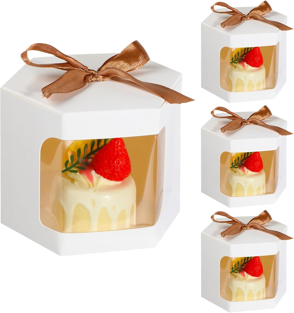 ISKYBOB 24PCS Individual Bakery Boxes with Window, Cupcake Containers 4.7 x 4.7 x 4 Inch Kraft Paper Cookie Boxes for Packaging Easter Gift Boxes Treat Boxes for Cake, Pastries, Charcute (White)