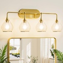 TETOTE 4-Light Modern Bathroom Light Fixtures, 4 Light Vanity Lights Over Mirror Gold Wall Lamp with Clear Glass for Bathroom, Mirror, Living Room, Bedroom, Hallway