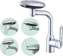Bathroom Sink Faucet 1 Hole, Chrome Multifunctional Basin Faucet with 4 Water Outlet Modes, Modern 360°Rotatable Bar Tap with Two Water Supply Pipes