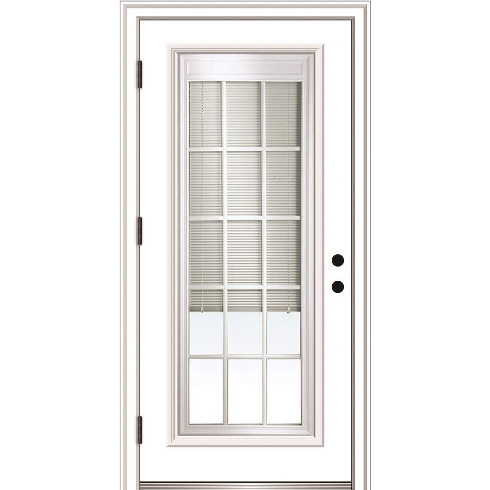 National Door Company ZZ364950R Primed, Right Hand Outswing, Prehung Front Door, Full Lite, Internal Blinds and Grilles, 32" x 80", Steel