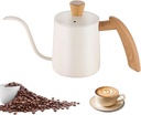Pour Over Coffee Kettle Gooseneck Tea Pot 304 Stainless Steel Hand Coffee Maker Kettle-Barista Pour Control Design,Wood Handle and Long Narrow Spout Camping Kettle(Color: white,Size:12oz)