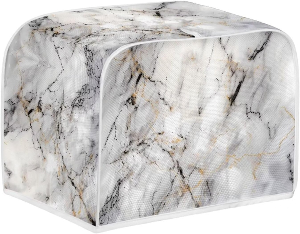 2 Slice Toaster Cover Bread Machine Cover with Top Handle Design Kitchen Small Appliance Cover Dust Protection Stain Resistant Universal Size, Grey White Marble