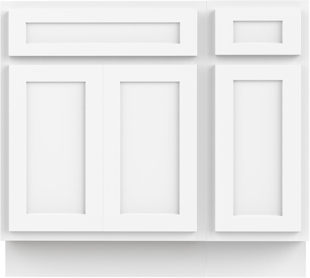 HomeBeyond 36 Inch Bathroom Vanity Base Only, Single Vanity Cabinet with Dove-Tailed Drawers, Soft-Closing Doors, White, Without Top,Small