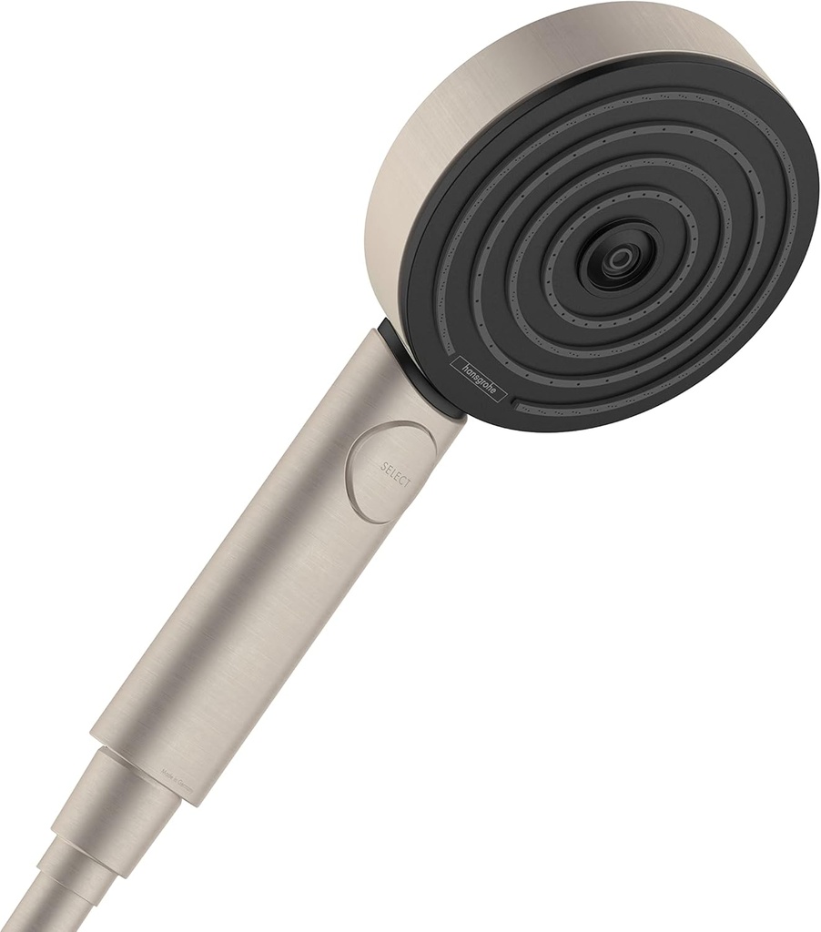 hansgrohe Pulsify S 4-inch Modern Handheld Shower Head 3-Spray PowderRain, IntenseRain, Pulsating Massage in Brushed Nickel, 24111821