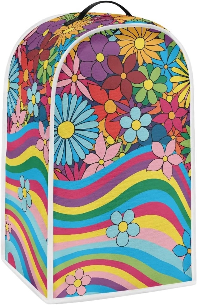 Rainbow Hippie Flower Blender Dust Cover Abstract 70S Swirl Wavy Groovy Floral Stand Mixer Covers Stain Resistant Portable Coffee Maker，Food Processor Protection Case Organizer Bag