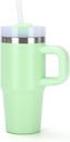 14oz Mini Ice King 304 Stainless Steel Straw with Handle Car Anti Drop Portable Cup(light green,14oz)