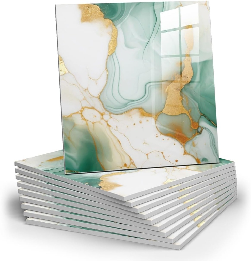 22pcs Marble Peel and Stick Backsplash Waterproof Washroom Wall Panels, Peel and Stick Tile, PVC Foam Wall Panels for Kitchen,Bathroom,Living Room,Green and Gold(Not Real Tile,11.8" x 11.8")